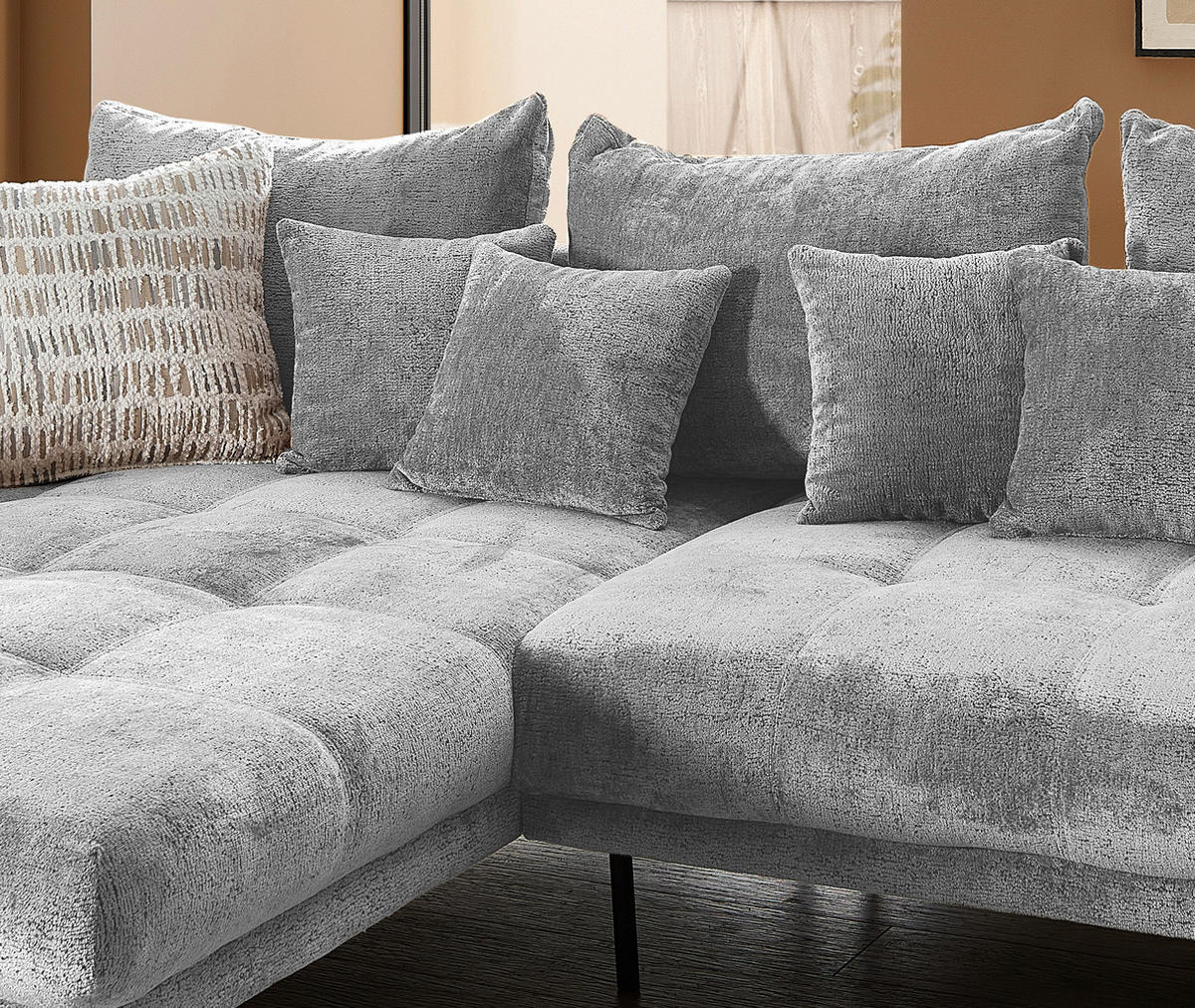 ECKSOFA GARDA in Chenille Silberfarben  192/310 cm  - Silberfarben/Schwarz, KONVENTIONELL, Textil/Metall (192/310cm) - Livetastic