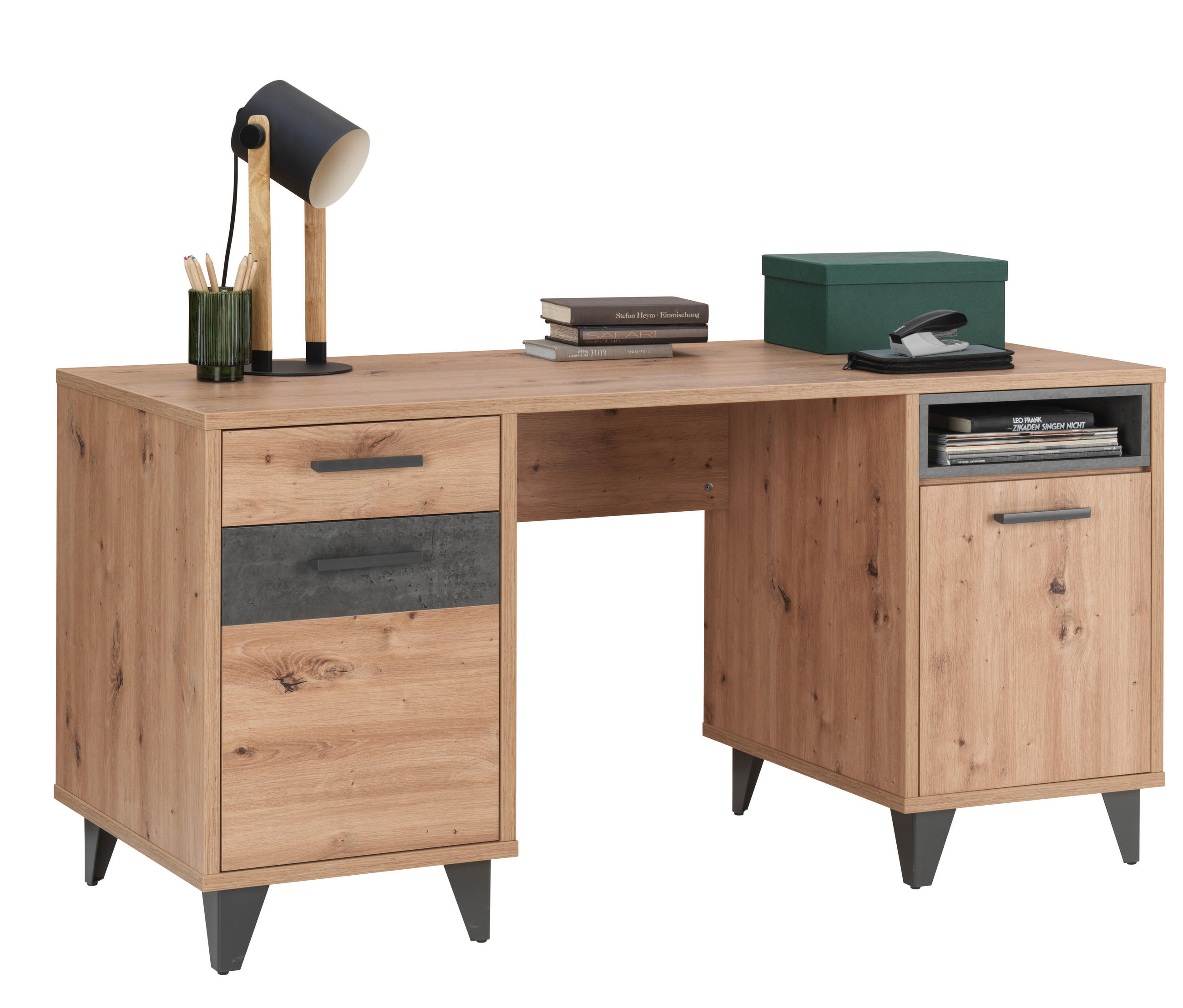 SCHREIBTISCH 150/60/74 cm Dunkelgrau, Eiche Artisan  - Dunkelgrau/Schwarz, Design, Holzwerkstoff/Kunststoff (150/60/74cm) - Carryhome