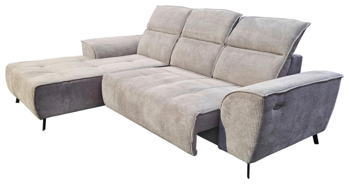 ECKSOFA Taupe Cord  - Taupe/Schwarz, KONVENTIONELL, Textil/Metall (196/290cm) - Carryhome