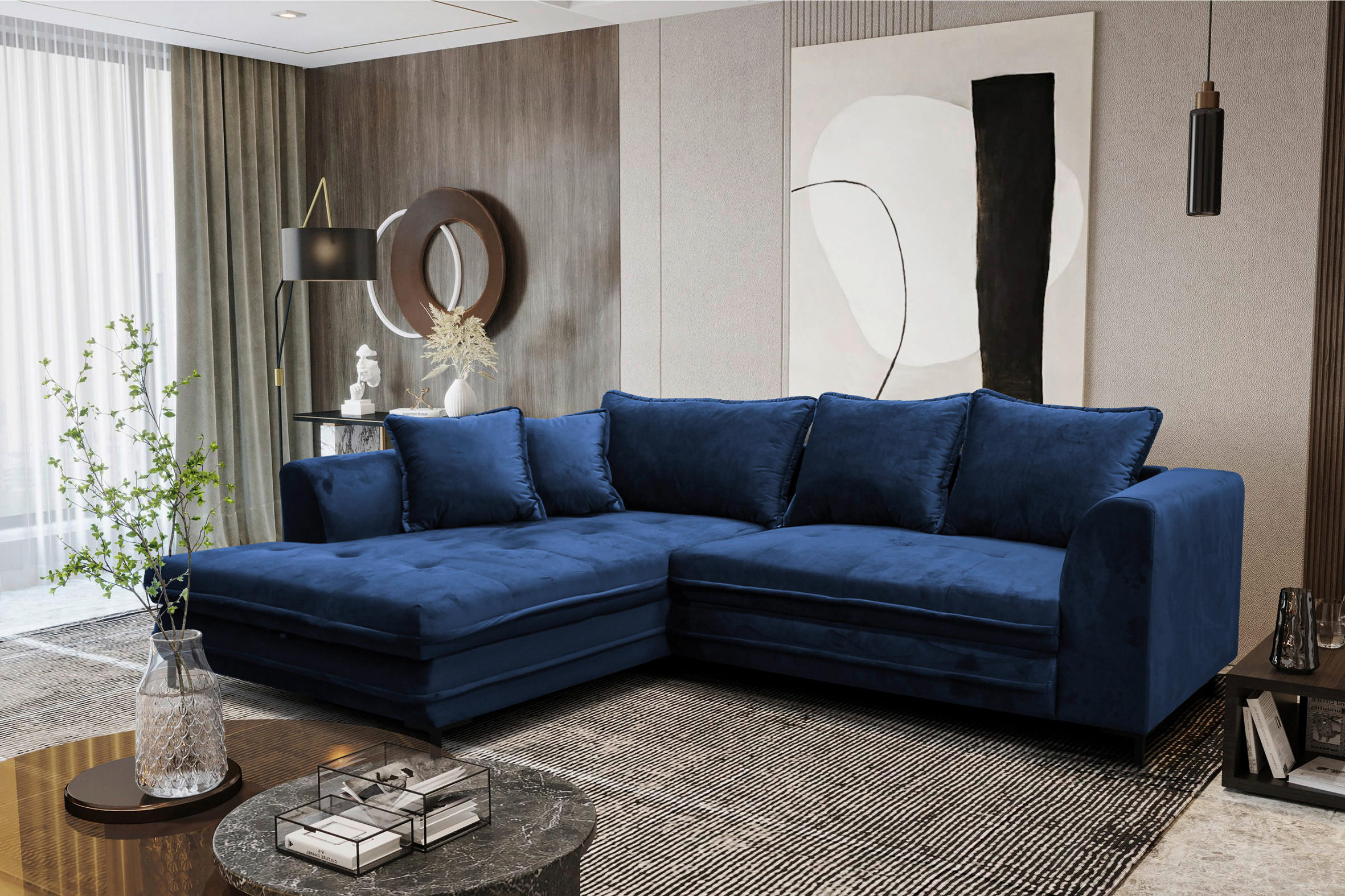 ECKSOFA in Velours Royalblau  187/277 cm  - Blau/Royalblau, Design, Textil/Metall (187/277cm) - Livetastic