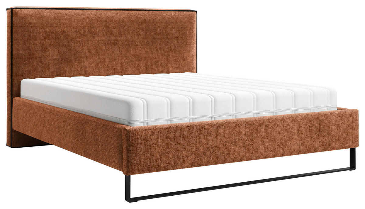 POLSTERBETT 180/200 cm,  in Rostfarben, gepolstertes Kopfteil, Lattenrost, Bettkasten,  - Rostfarben/Schwarz, MODERN, Holz/Holzwerkstoff (180/200cm) - MID.YOU