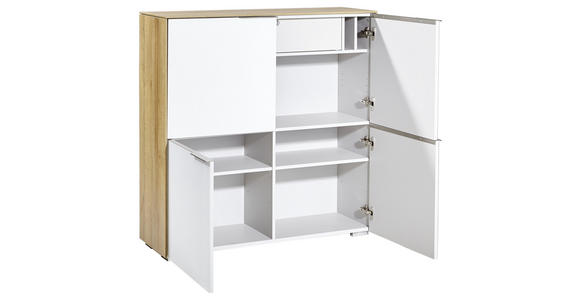 HIGHBOARD 112,6/114,0/37,2 cm - Eichefarben/Weiß, Design, Glas/Holzwerkstoff (112,6/114,0/37,2cm) - Voleo