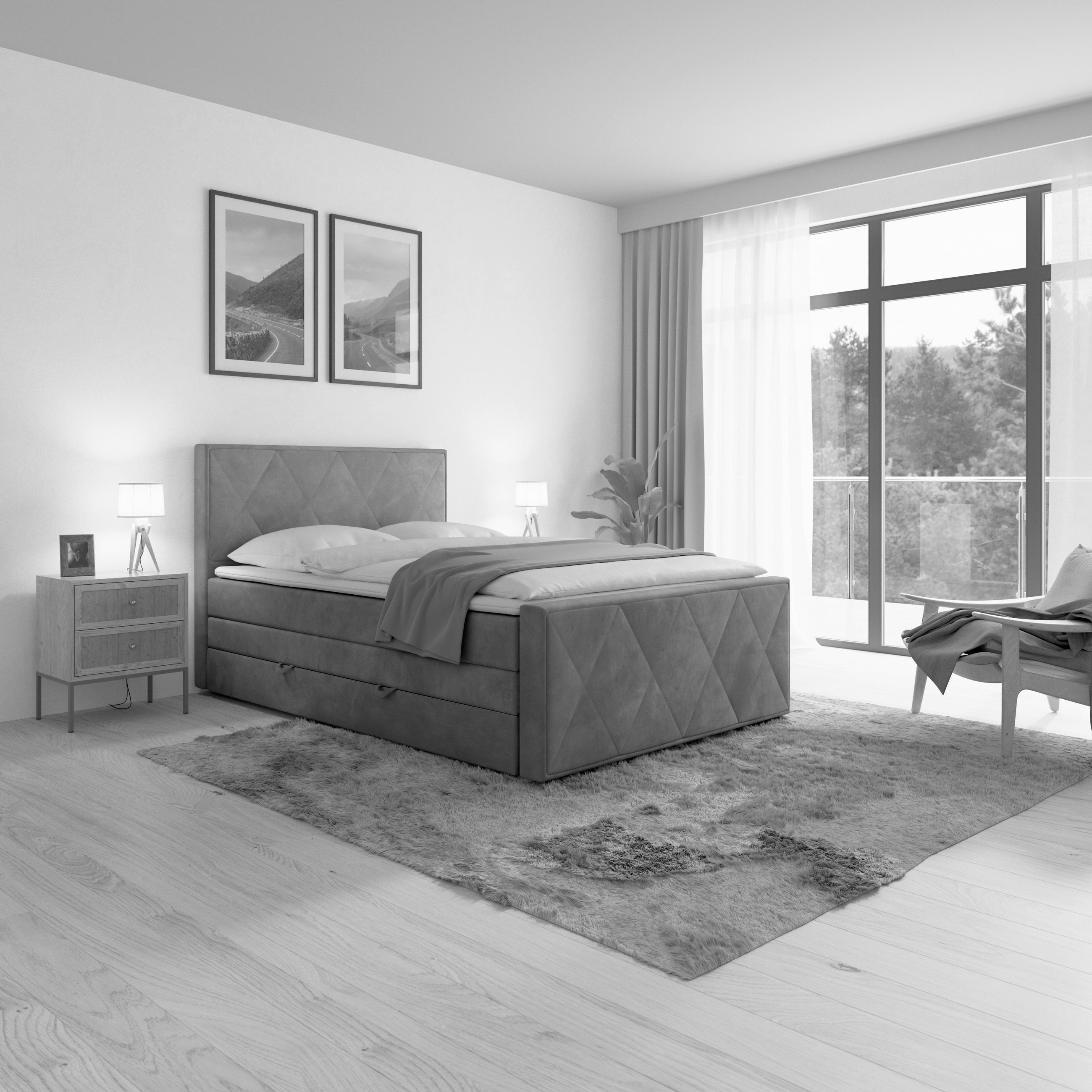 BOXSPRINGBETT 140/200 cm  in Hellgrau  - Hellgrau, MODERN, Holz/Kunststoff (140/200cm) - MID.YOU