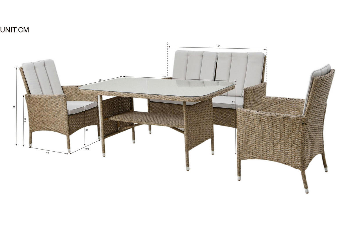 GARTENSET 4-teilig  - Beige/Naturfarben, ROMANTIK / LANDHAUS, Glas/Kunststoff - Ambia Garden