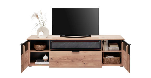 LOWBOARD Schwarz, Eiche Bianco  200/59/42 cm  - Eiche Bianco/Schwarz, Natur, Holz/Holzwerkstoff (200/59/42cm) - Linea Natura