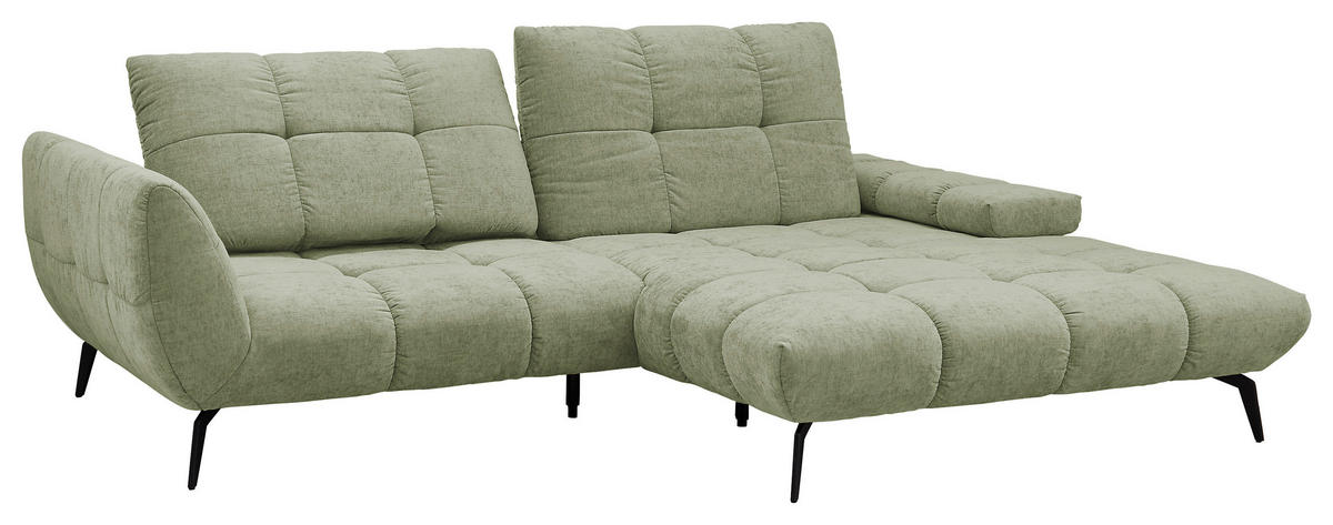 ECKSOFA Hellgrün Flachgewebe Rücken echt, Sitztiefenverstellung  - Schwarz/Hellgrün, KONVENTIONELL, Textil/Metall (273/211cm) - SetOne by Musterring