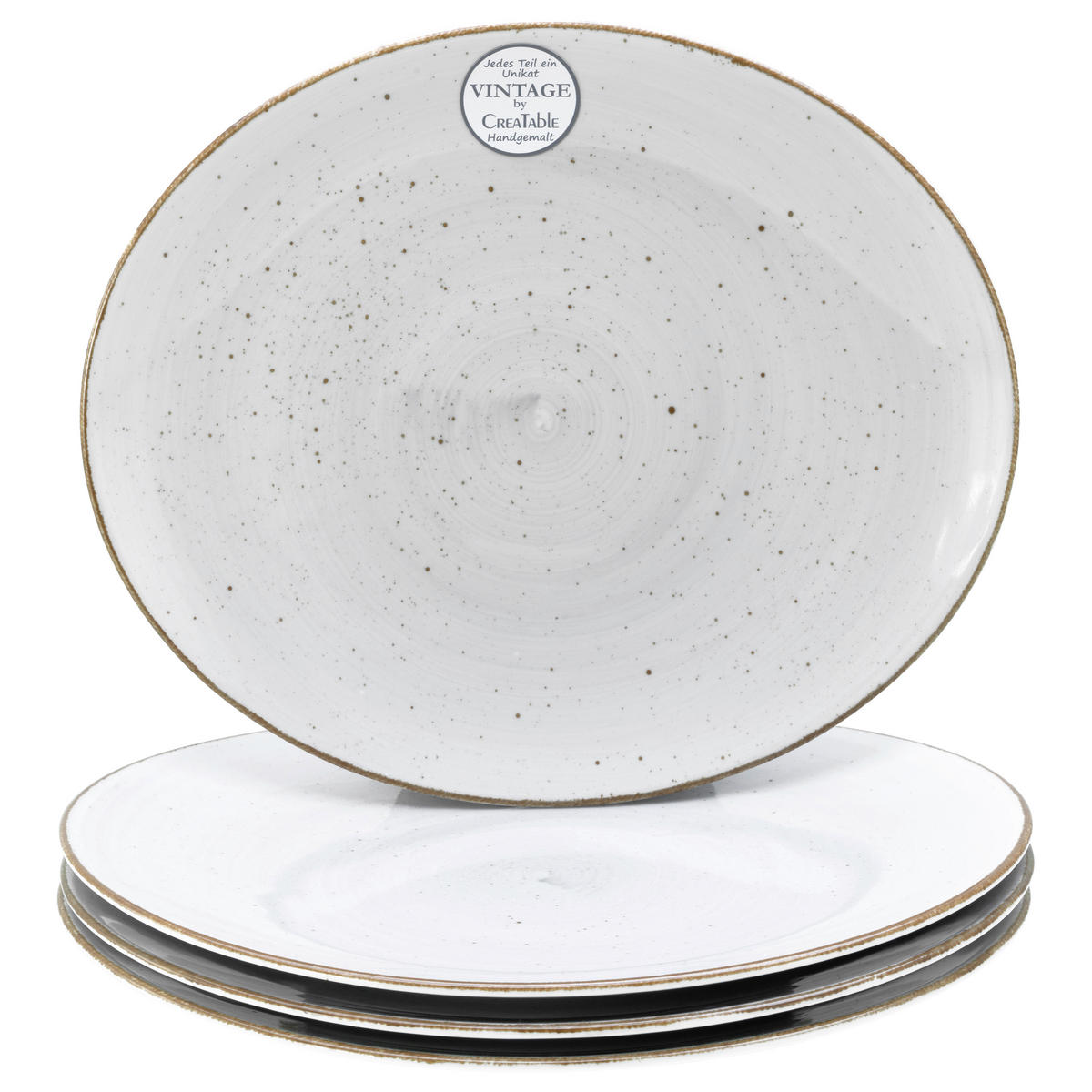 STEAKTELLERSET Vintage Nature Weiss 4-teilig  - Grauweiß, Basics, Keramik - Creatable