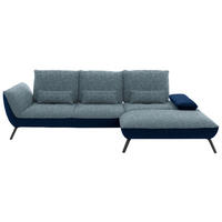 ECKSOFA  in Flachgewebe Blau  301/191 cm  - Blau/Schwarz, Design, Textil/Metall (301/191cm) - Moderano