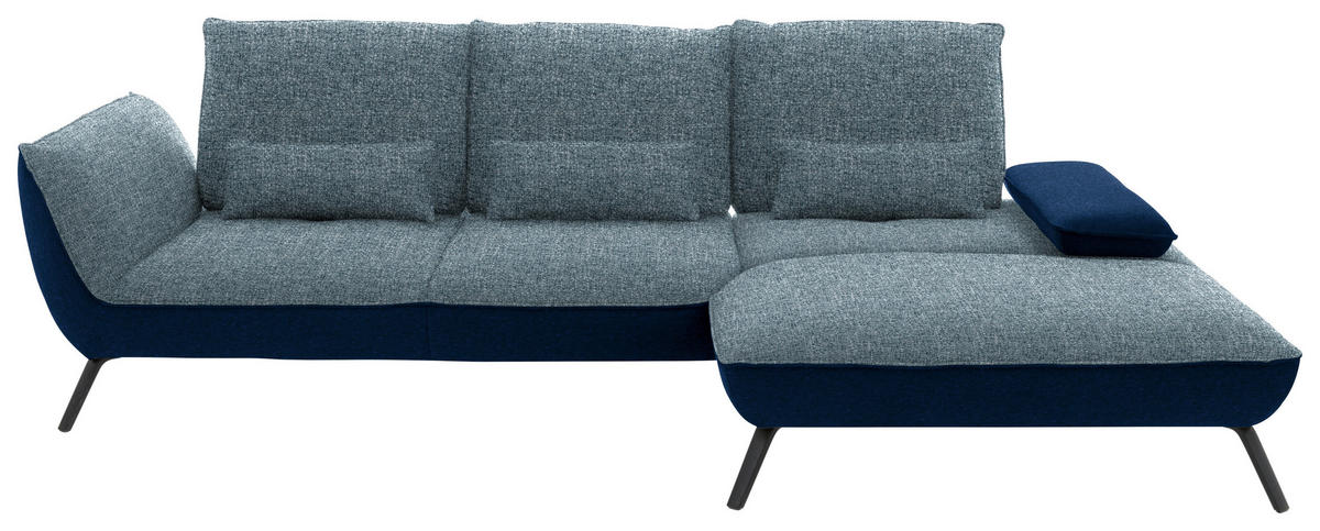 ECKSOFA  in Flachgewebe Blau  301/191 cm  - Blau/Schwarz, Design, Textil/Metall (301/191cm) - Moderano