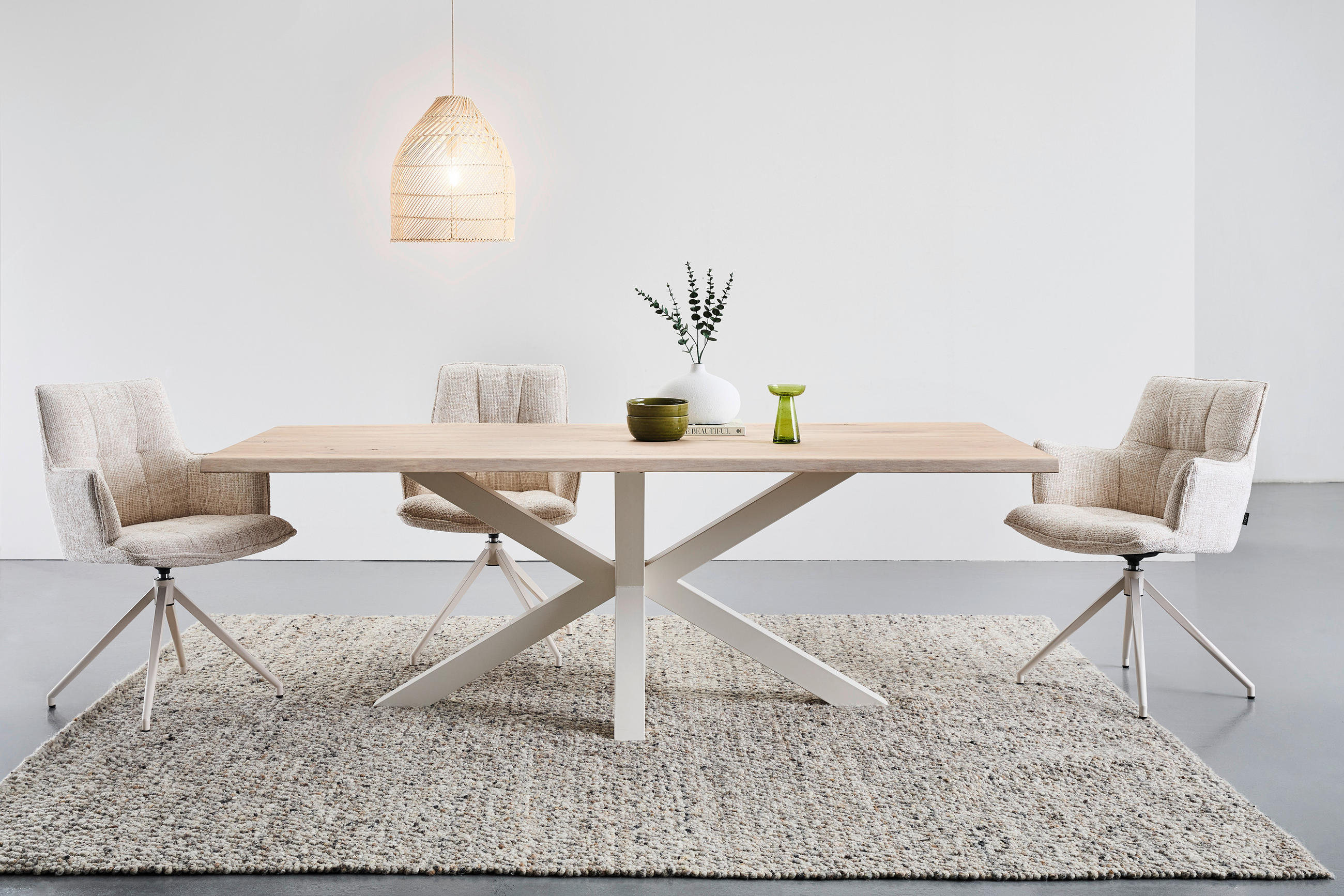 Thumbnail - Niels Andersson Esstisch, Creme, Eiche Bianco, Holz, Eiche, vollmassiv, rechteckig, Sternfuß, 95x75x220 cm, Esszimmer, T...