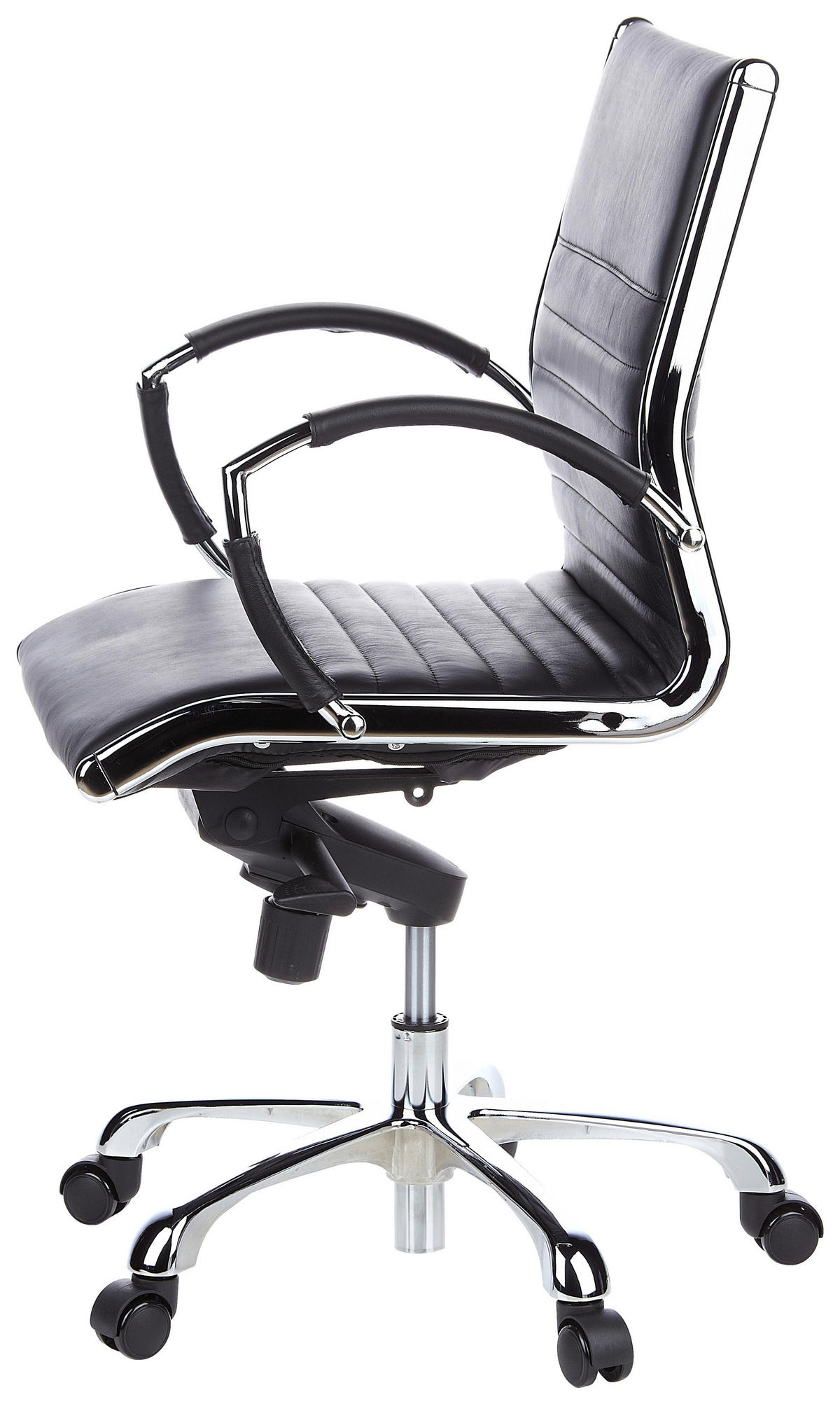 DREHSTUHL Lederlook Schwarz, Chromfarben  - Chromfarben/Schwarz, MODERN, Leder/Kunststoff (60/111/50cm) - MID.YOU
