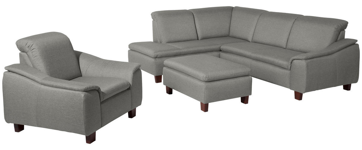 ECKSOFA in Flachgewebe Hellgrau  - Nussbaumfarben/Hellgrau, Design, Holz/Textil (247/82/187cm) - Max Winzer