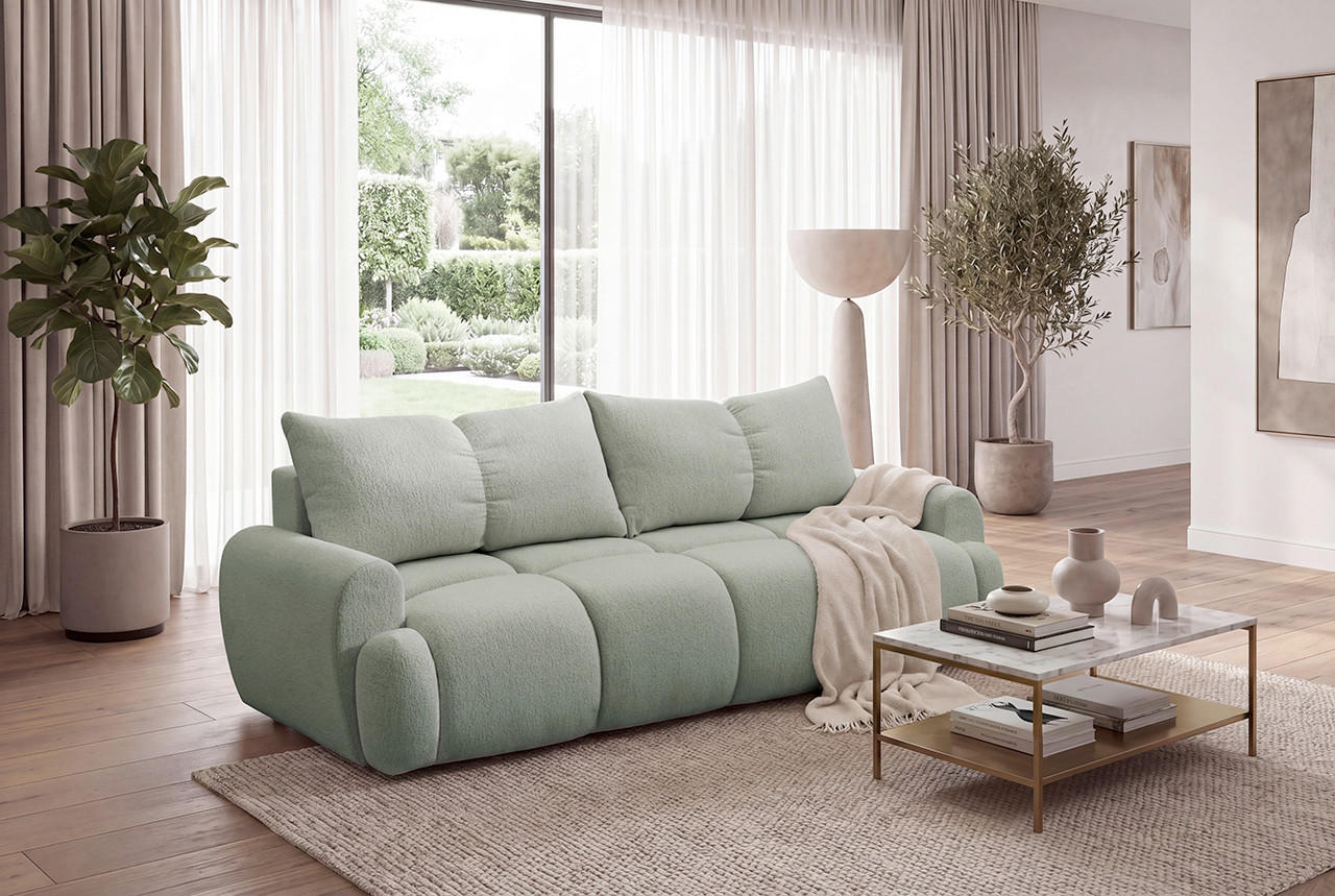 SCHLAFSOFA ALBA Struktur Olivgrün  inkl. Bettkasten, Schlaffunktion  - Schwarz/Olivgrün, Design, Holz/Textil (242/93/104cm) - MID.YOU