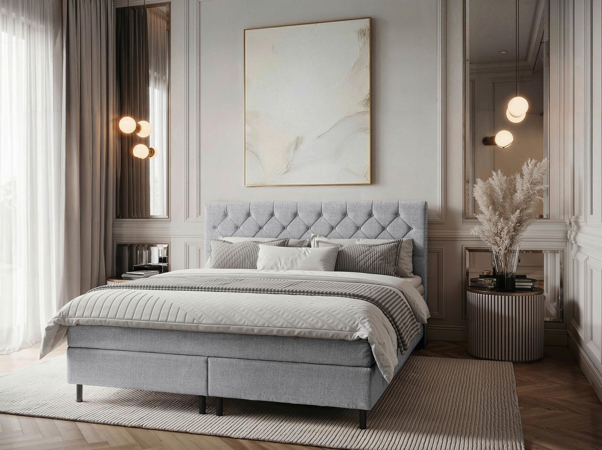 BOXSPRINGBETT 160/200 cm,  in Grau, Matratze, Topper, H2 + H2 = mittel  - Schwarz/Grau, KONVENTIONELL, Textil/Metall (160/200cm) - Chameo