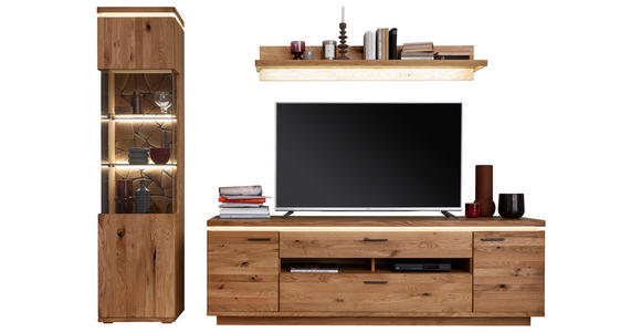 WOHNWAND 3-teilig  in Grau, Eichefarben  275/204/50 cm  - Eichefarben/Anthrazit, Natur, Glas/Holz (275/204/50cm) - Linea Natura