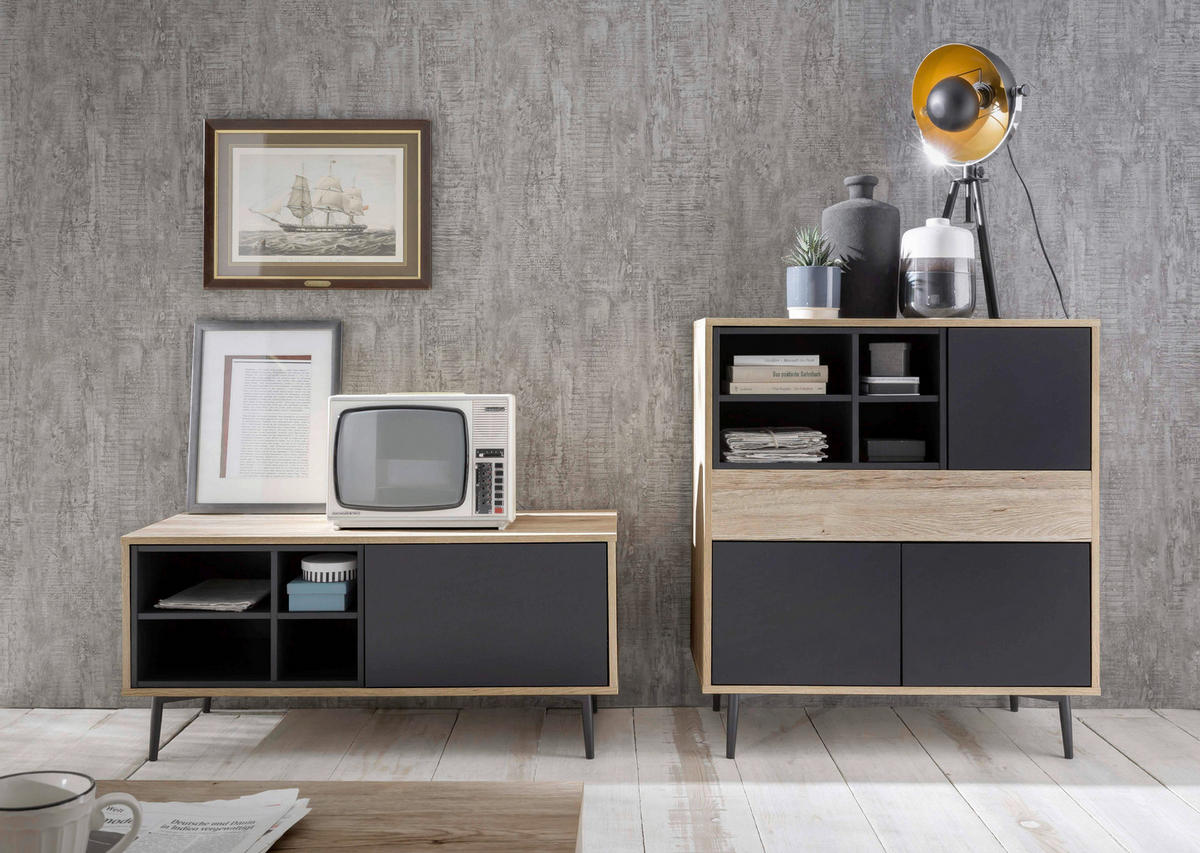 LOWBOARD  in 97,5/45/39 cm  - Anthrazit/Schwarz, Design, Holzwerkstoff/Metall (97,5/45/39cm) - Livetastic