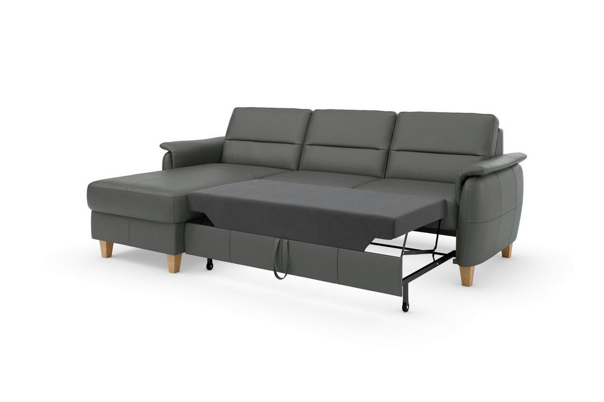 ECKSOFA PALMERA E in Mikrofaser Kombination Echtleder/Stoff Anthrazit  163/244 cm  - Eichefarben/Anthrazit, Basics, Leder/Holz (163/244cm) - Sit & More