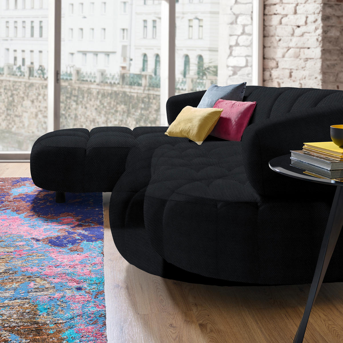 ECKSOFA in Webstoff Schwarz  - Schwarz, Design, Holz/Textil (183/284cm) - Welnova