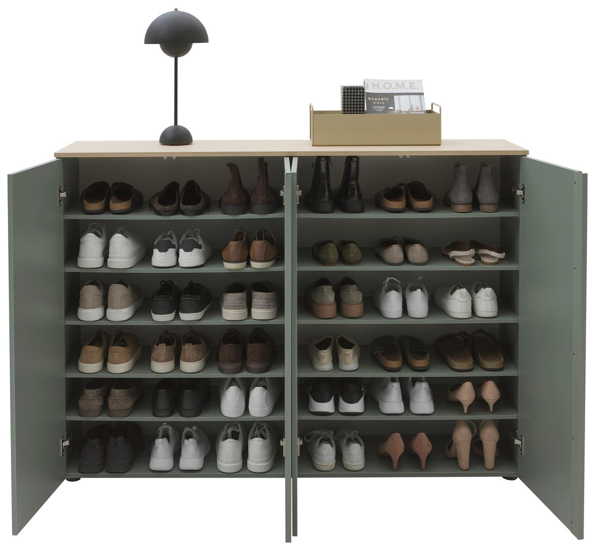 SCHUHSCHRANK 158,2/113,2/34 cm  - Eichefarben/Schwarz, Design, Holzwerkstoff/Kunststoff (158,2/113,2/34cm) - Voleo