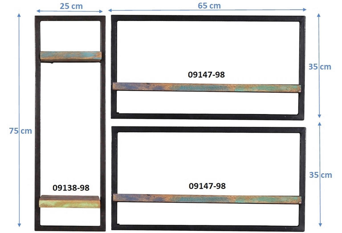 WANDREGALSET 95/75/25 cm  - Multicolor/Schwarz, Design, Holz/Metall (95/75/25cm) - MID.YOU