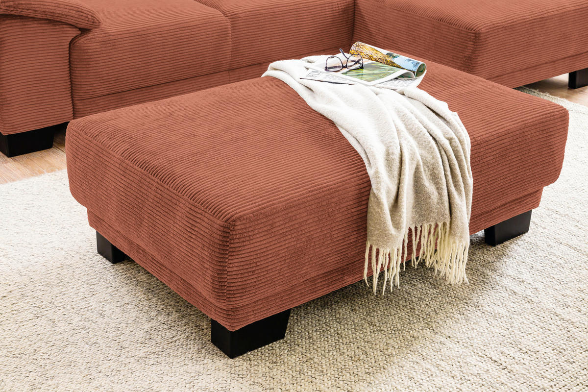 ECKSOFA in Cord Rostfarben  - Rostfarben/Schwarz, Design, Holz/Textil (270/174cm) - Pure Home Lifestyle