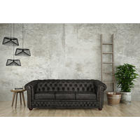 3-SITZER-SOFA YORK in Lederlook Schwarz  - Schwarz/Braun, Design, Holz/Textil (203/72/86cm) - P & B