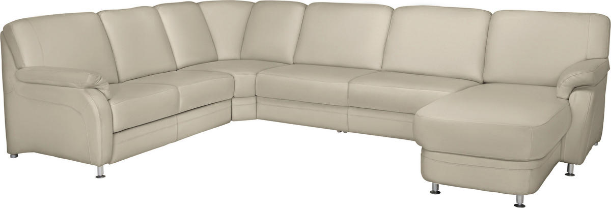 WOHNLANDSCHAFT in Echtleder Creme  - Creme/Alufarben, Konventionell, Leder/Metall (239/329/165cm) - Beldomo Premium