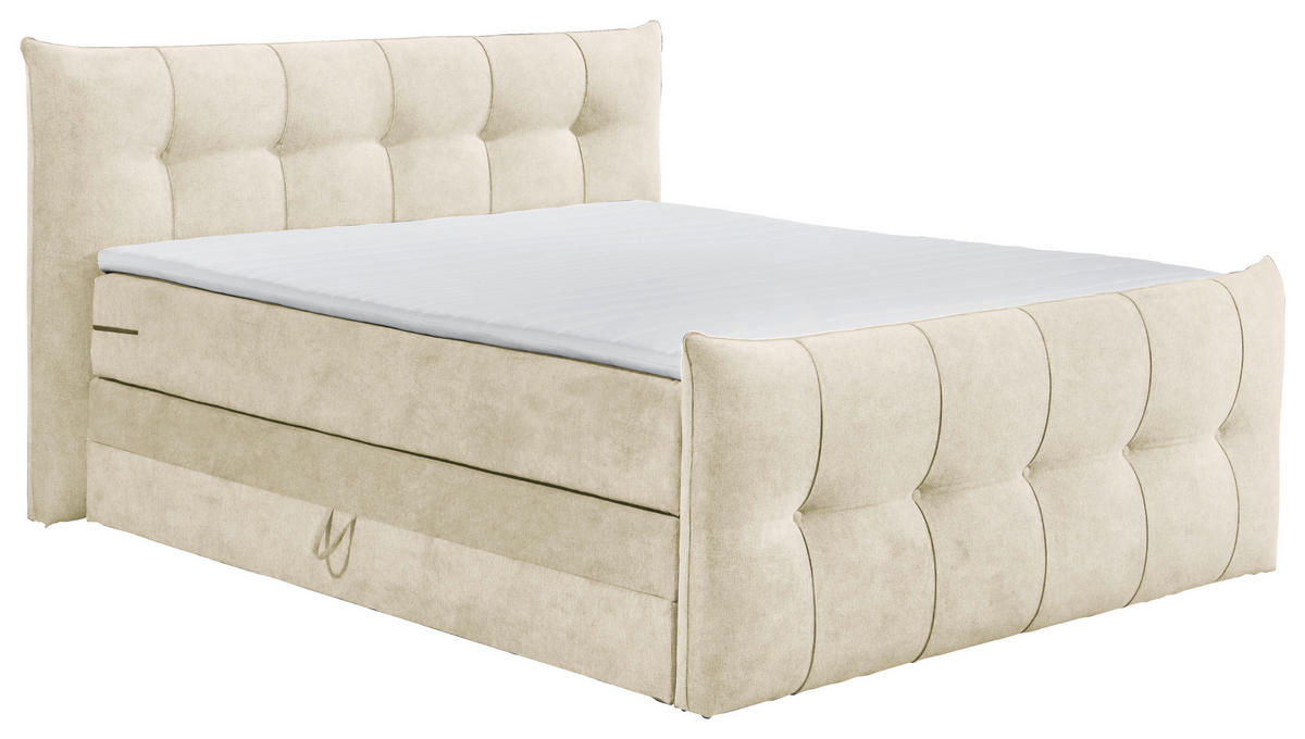 BOXSPRINGBETT 180/200 cm  in Creme  - Creme/Schwarz, KONVENTIONELL, Kunststoff/Textil (180/200cm) - Esposa