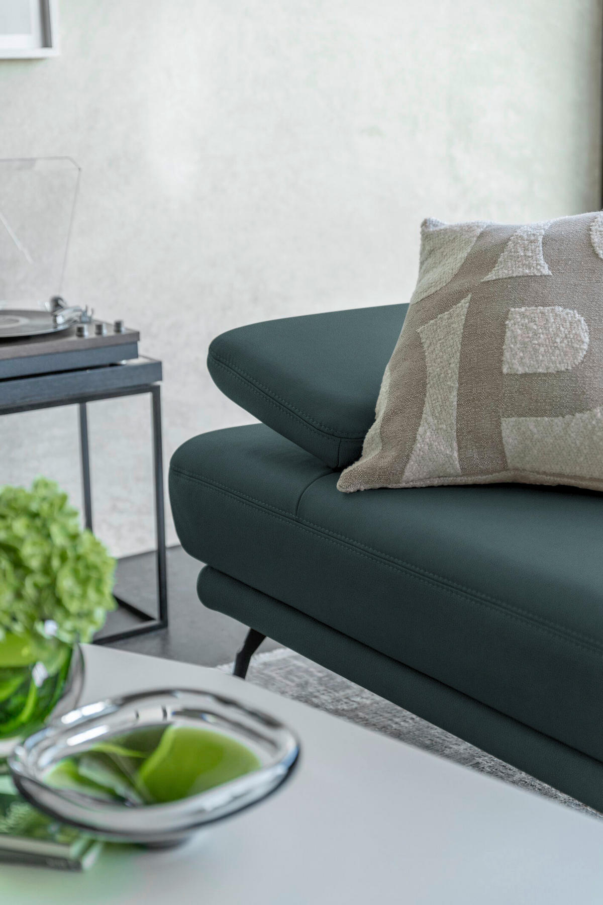 ECKSOFA Echtleder Graublau  - Graublau/Schwarz, Konventionell, Leder/Metall (180/301cm) - Joop!
