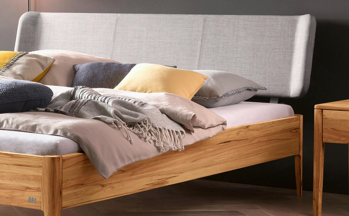 BETT 140/200 cm  in Buchefarben, Hellgrau   - Buchefarben/Hellgrau, Modern, Holz/Textil (140/200cm) - Hasena