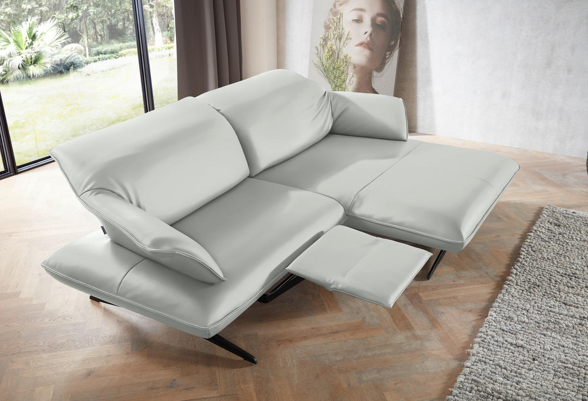 ECKSOFA in Echtleder Weiß  252/169 cm  - Beige/Schwarz, Design, Leder/Metall (252/169cm) - Koinor