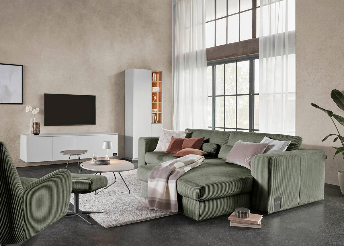 ECKSOFA Cord Grün  - Schwarz/Grün, Konventionell, Kunststoff/Textil (269/192cm) - Joop!