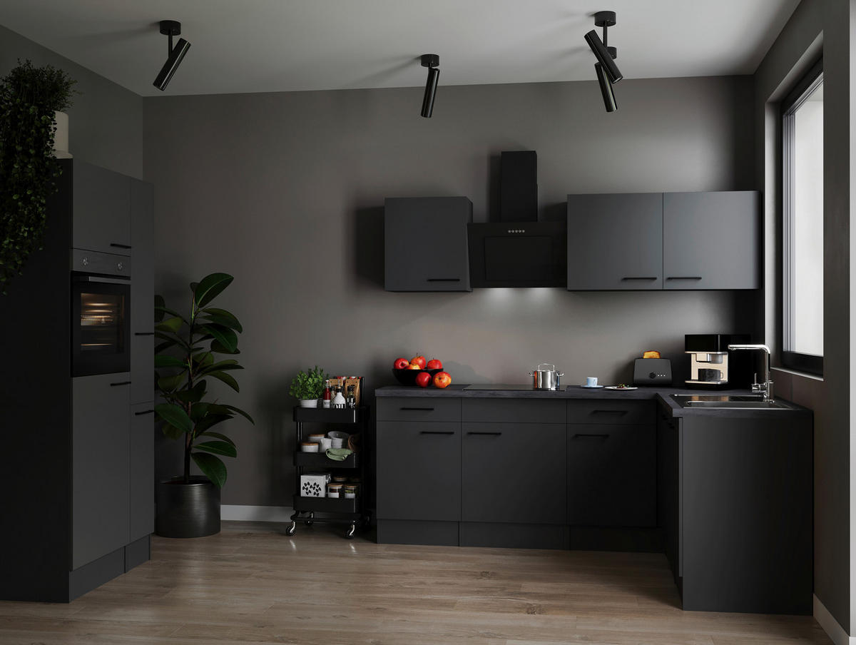 ECKKÜCHE 310/172 cm  in Dunkelgrau  - Dunkelgrau/Schwarz, Design, Holzwerkstoff/Metall (310/172cm) - Respekta