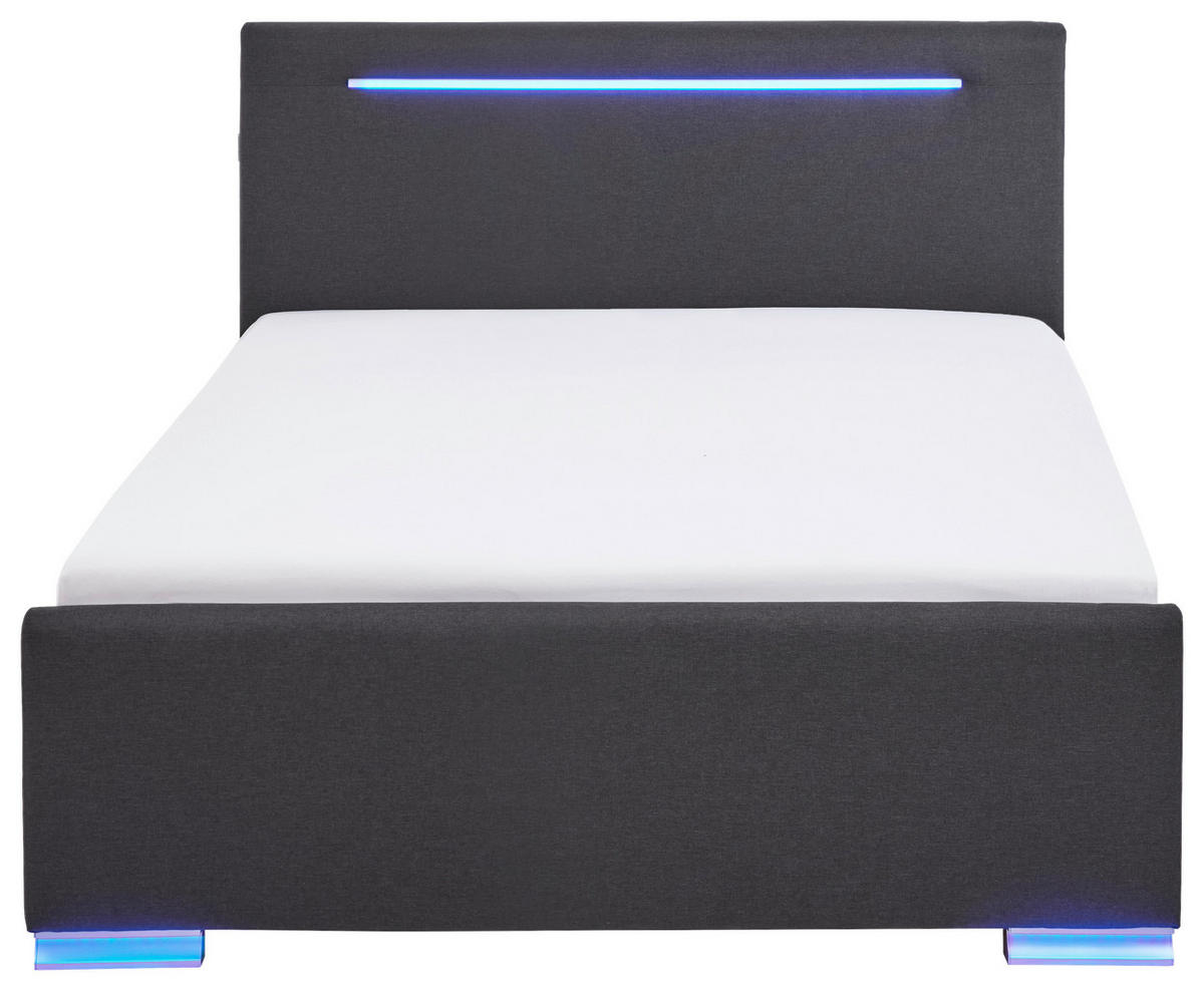 POLSTERBETT 140/200 cm,  in Schwarz, Beleuchtung,  - Silberfarben/Schwarz, Design, Kunststoff/Textil (140/200cm) - Boxxx
