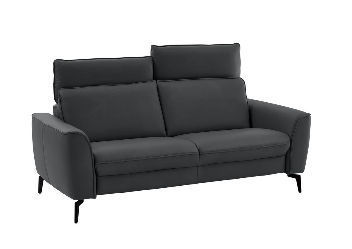 2,5-SITZER in Echtleder Schieferfarben  - Schieferfarben/Schwarz, Natur, Leder/Metall (194/81/110cm) - Valdera