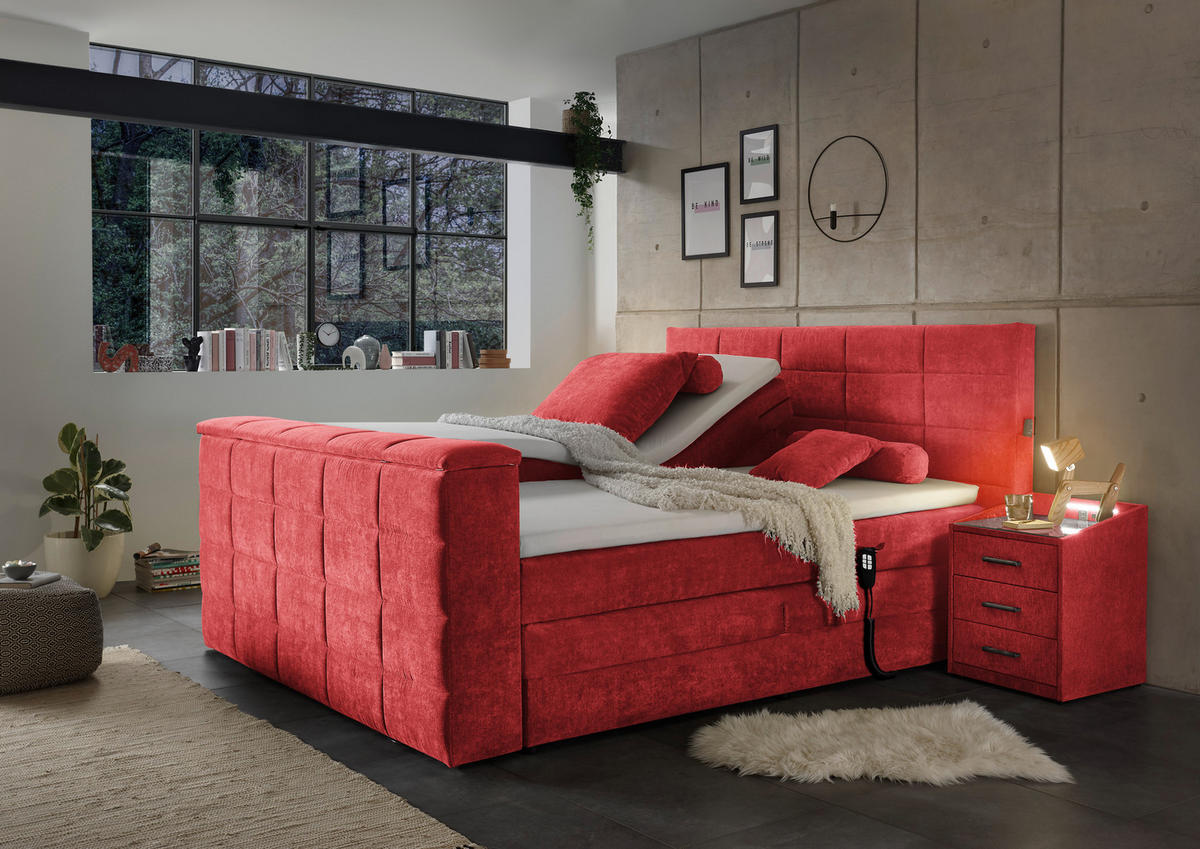 BOXSPRING-ÁGY 180/200 cm  piros  - piros, Konventionell, textil (180/200cm) - Carryhome