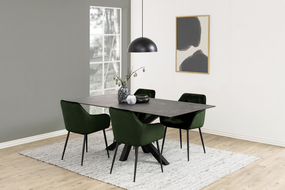 STOL MED ARMSTÖD stål velour  - grön/svart, Trend, metall/textil (58/83/55cm)