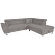 ECKSOFA in Cord Dunkelgrau  257/226 cm  - Dunkelgrau/Silberfarben, Design, Textil/Metall (257/226cm) - Xora