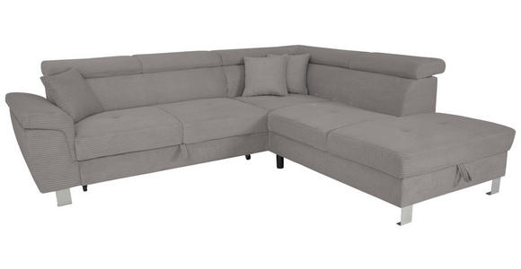 ECKSOFA in Cord Dunkelgrau  257/226 cm  - Dunkelgrau/Silberfarben, Design, Textil/Metall (257/226cm) - Xora