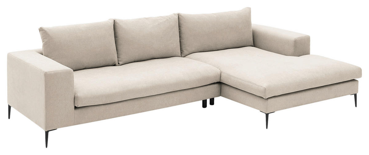 ECKSOFA Beige Webstoff  - Beige/Schwarz, Design, Textil/Metall (275/170cm) - home24