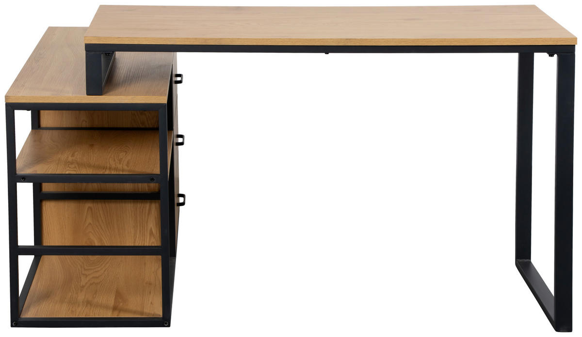 SAROKÍRÓASZTAL  - tölgyfa színű/fekete, Modern, faalapú anyag/fém (140/100/75cm) - Livetastic