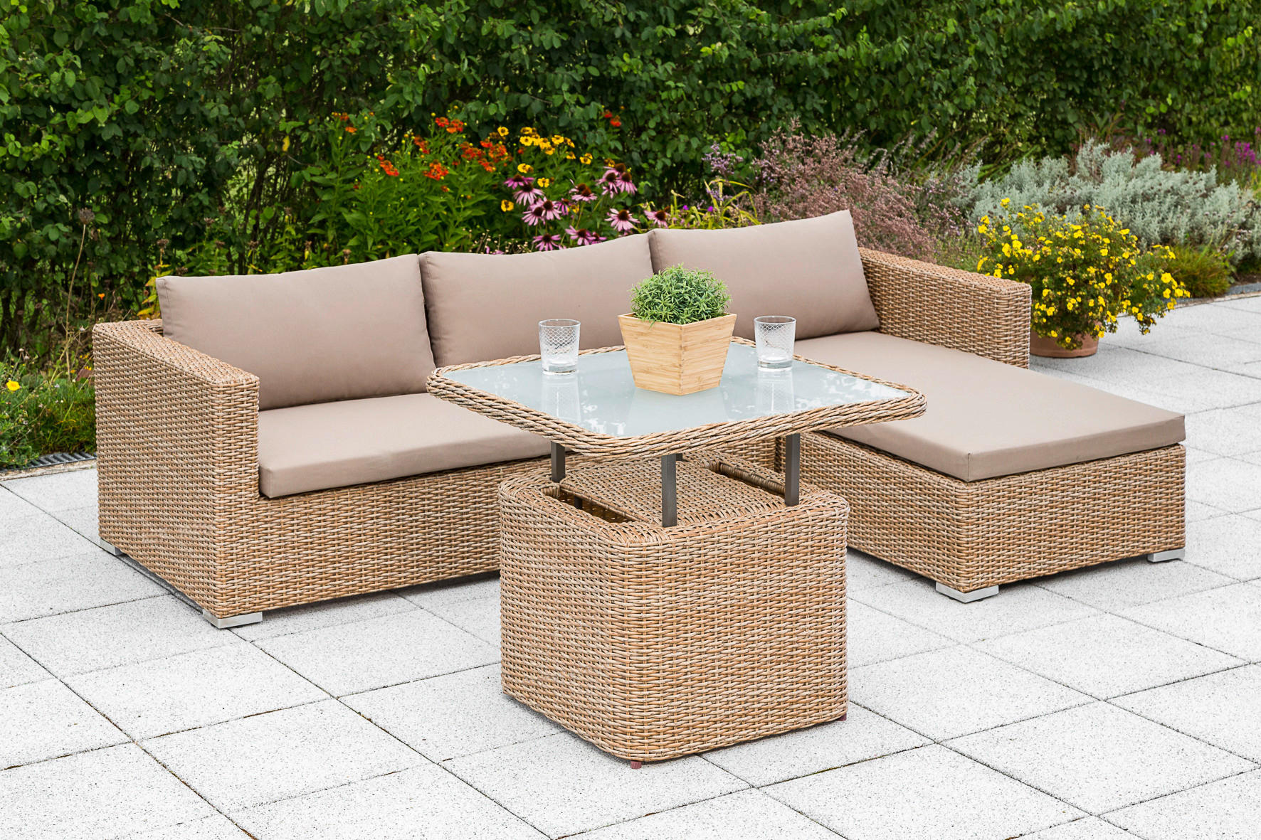 LOUNGEGARNITUR 215/140 cm Stahl  - Naturfarben, MODERN, Glas/Kunststoff (215/140cm) - Gardenson