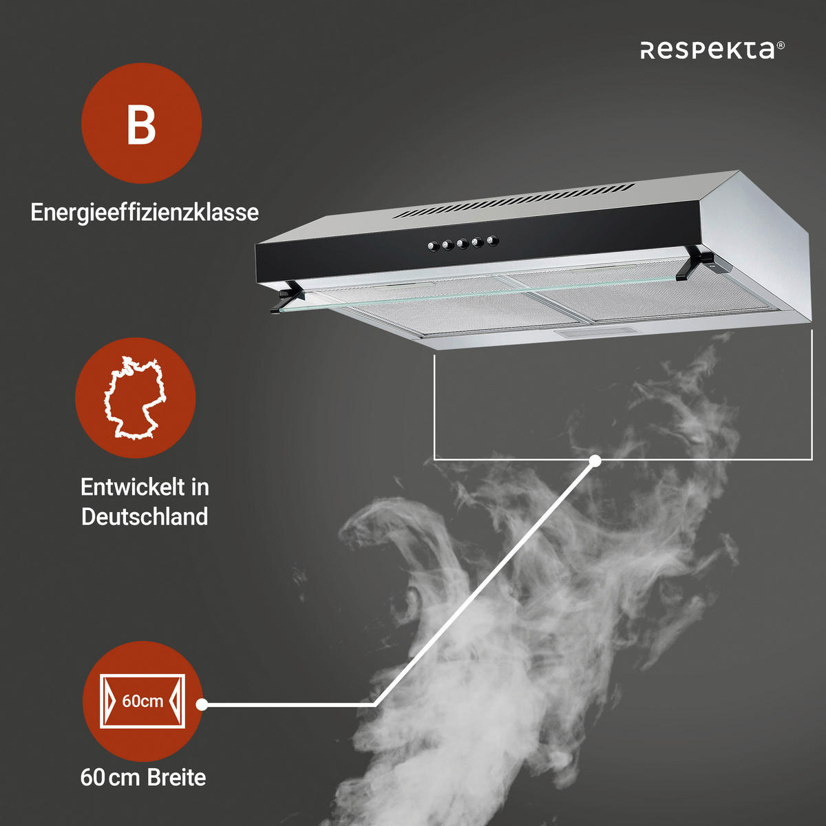 FLÄKTKÅPA CH16060SGB  - stålfärgad/svart, Trend, metall/glas (60/13/50,3cm) - Respekta