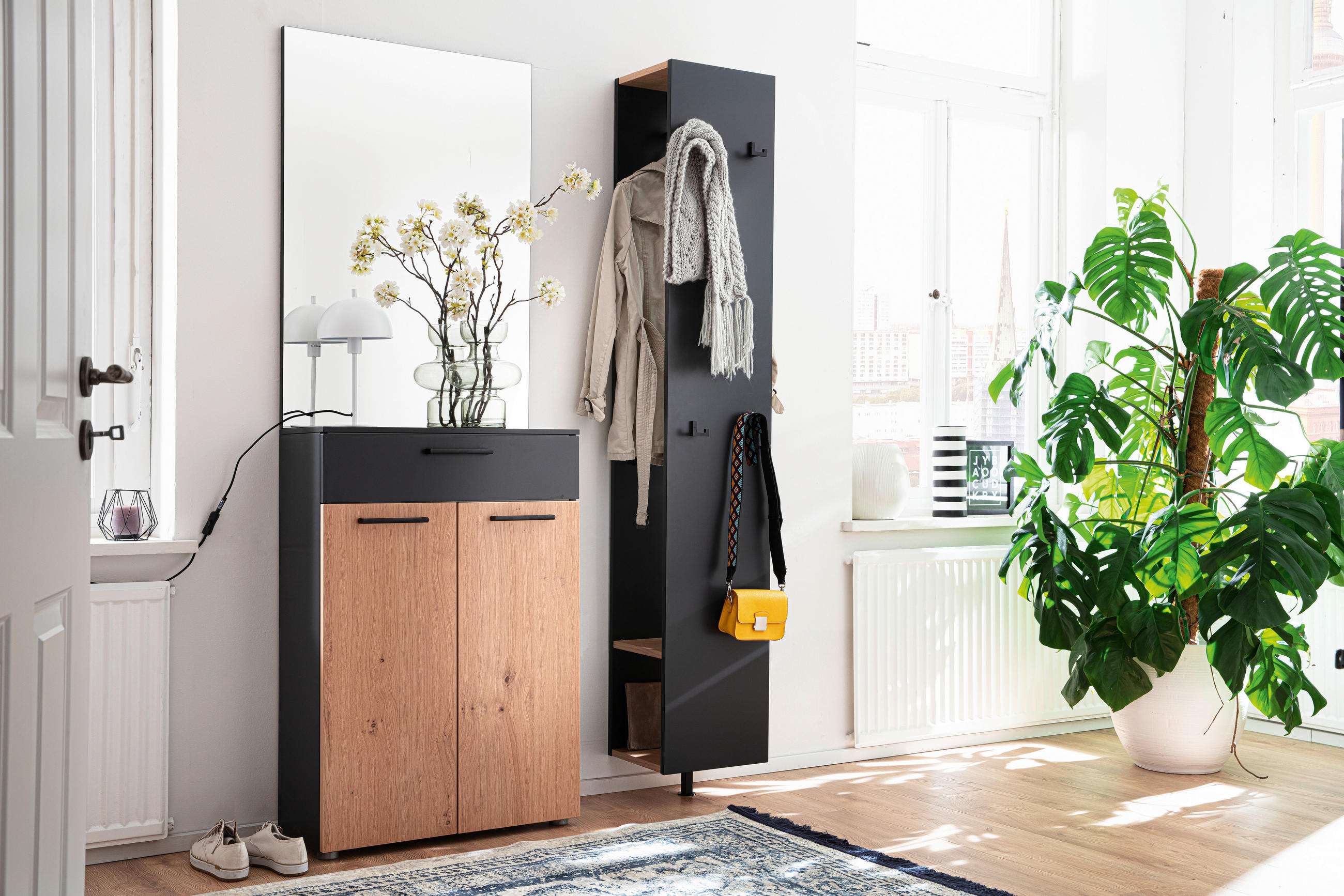 GARDEROBE 3-teilig in 120/198/29 cm - Wildeiche/Anthrazit, Design, Holzwerkstoff (120/198/29cm) - Moderano