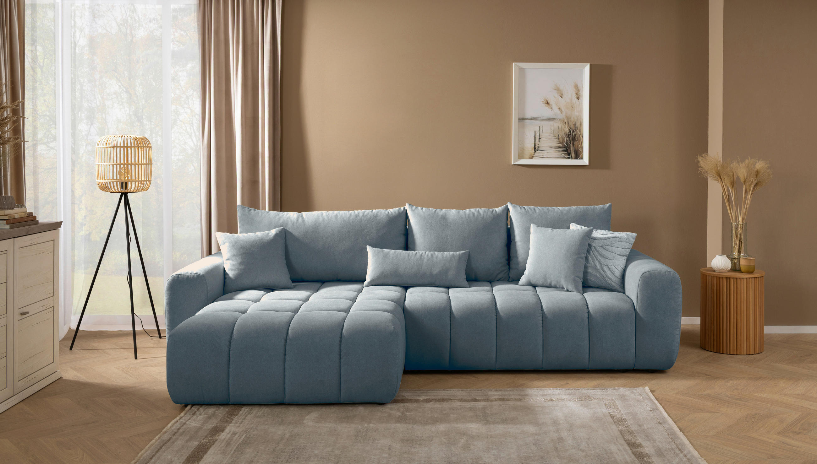 ECKSOFA in Velours Blau  168/298 cm  - Blau/Schwarz, KONVENTIONELL, Kunststoff/Textil (168/298cm) - Carryhome