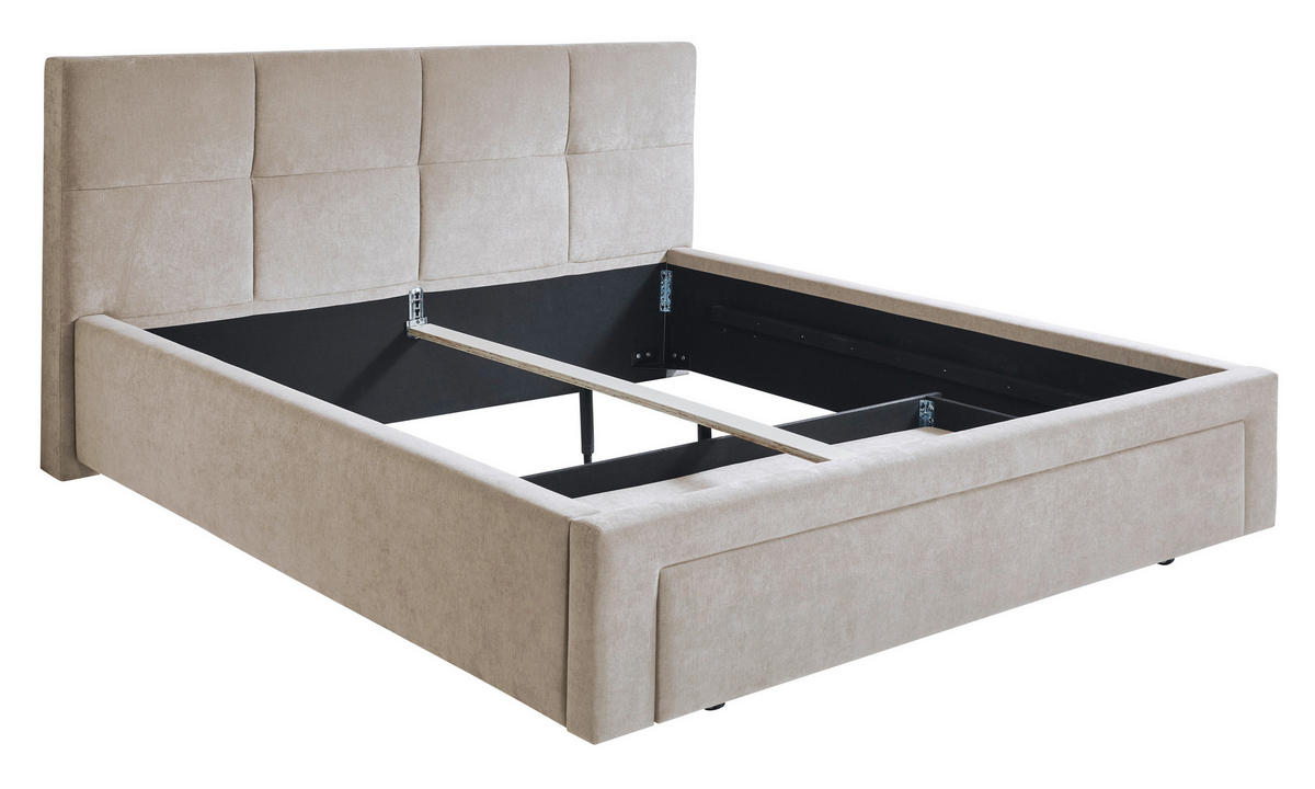 POLSTERBETT 180/200 cm,  in Beige, Bettschublade,  - Beige/Schwarz, Design, Kunststoff/Textil (180/200cm) - Stylife