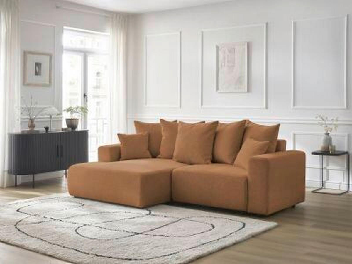 ECKSOFA Ottomane links  ATILLA Orange Flachgewebe  - Schwarz/Orange, MODERN, Kunststoff/Textil (149/244cm)