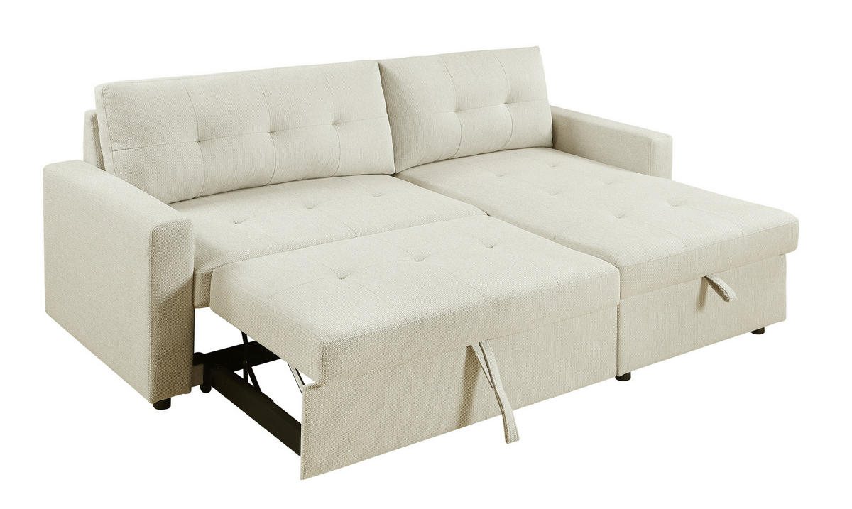 ECKSOFA LYN Beige Leinenoptik  - Beige/Schwarz, Design, Kunststoff/Textil (218/91/85cm) - MID.YOU