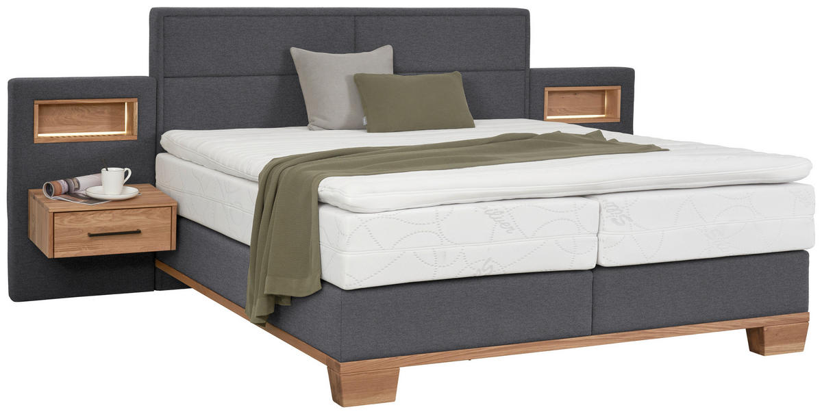BOXSPRINGBETT 200/200 cm  in Grau, Eichefarben  - Eichefarben/Grau, Natur, Holz/Textil (200/200cm) - Valnatura