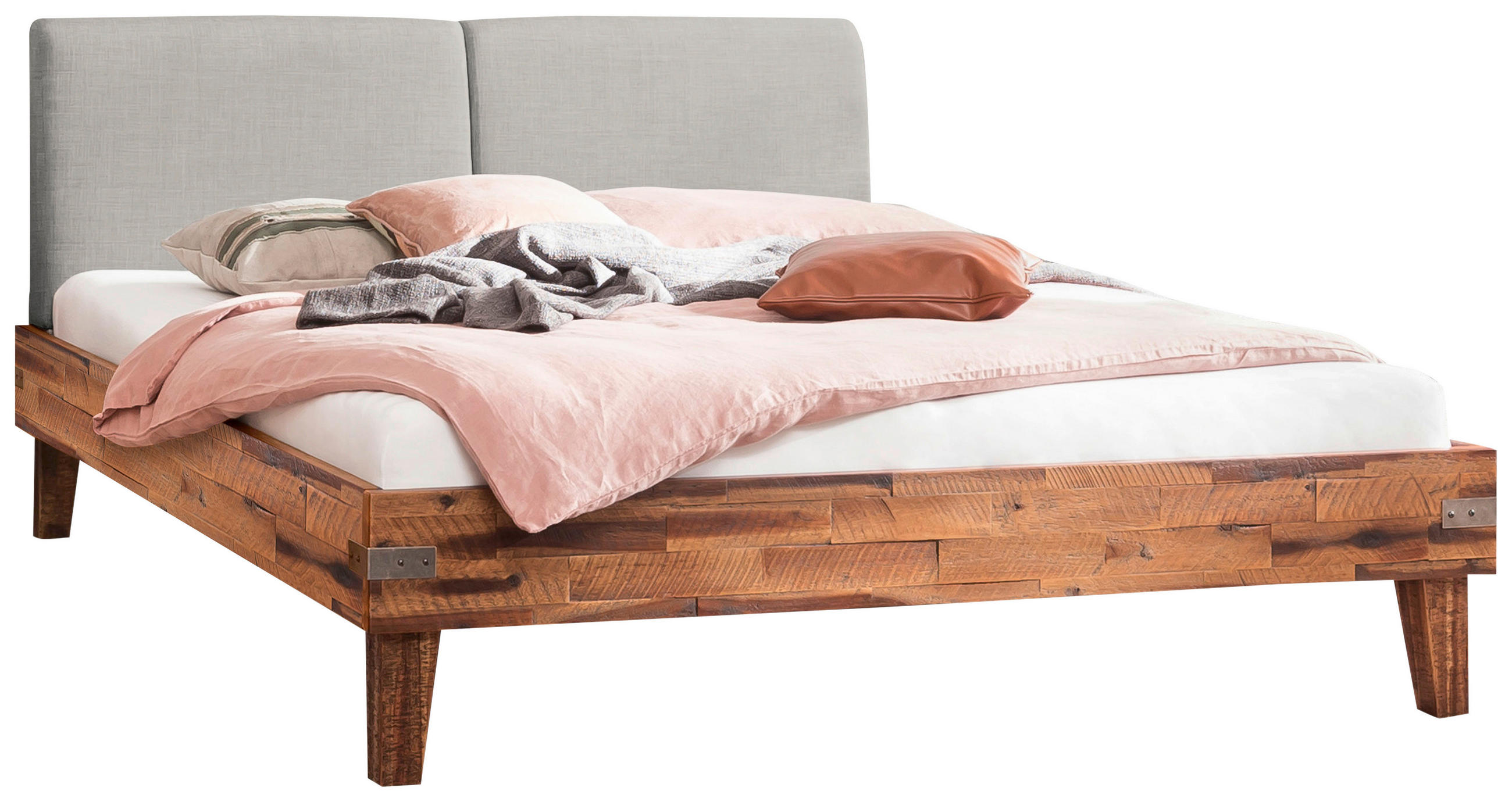 BETT 160/200 cm  Braun, Akaziefarben, Hellgrau   - Hellgrau/Braun, Modern, Holz/Textil (160/200cm) - Hasena